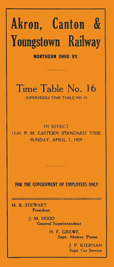 AC&Y Time Table No.16 1929